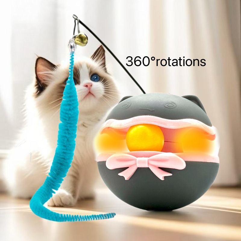 新品热销猫头不倒翁猫玩具自嗨逗猫棒羽毛铃铛耐咬神器宠物玩具