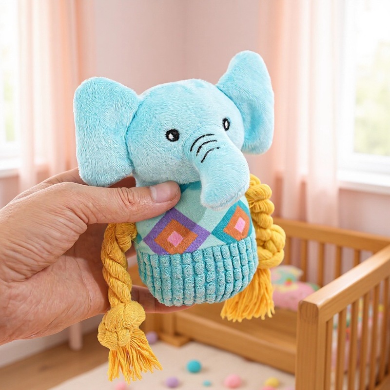 跨境绳结抽拉大象狗狗发声毛绒玩具陪伴训练安抚猫咪磨牙解闷宠物