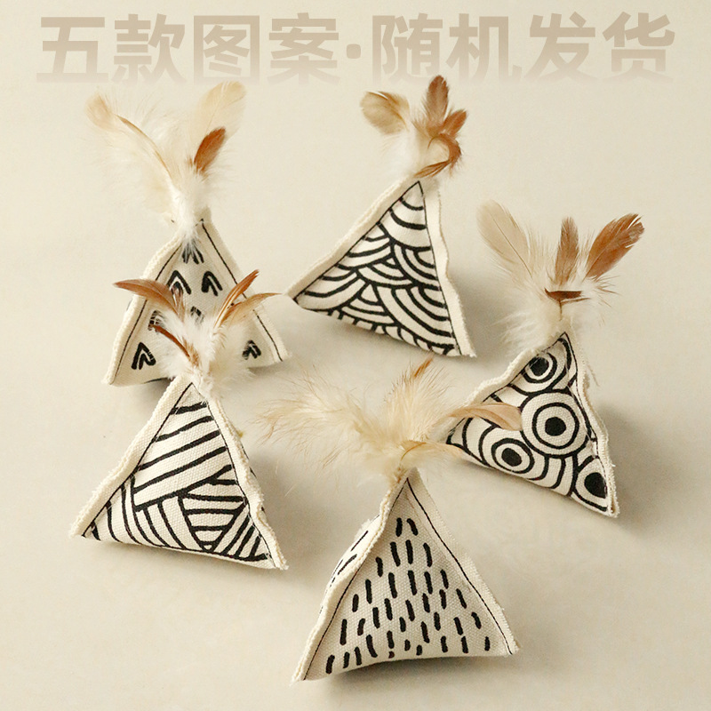 猫咪自嗨玩具解闷帆布猫薄荷铃铛棉质几何三角逗猫玩具逗猫棒头